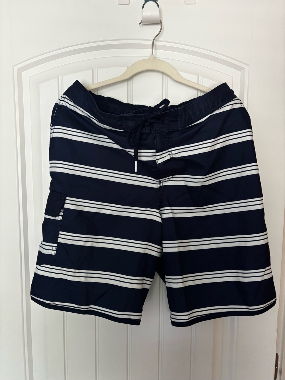 Lands End Navy & White Striped Men's Board Shorts